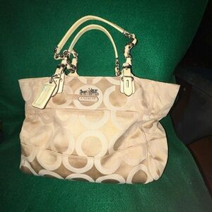 Coach Beige and Cream Signature Tote Like New